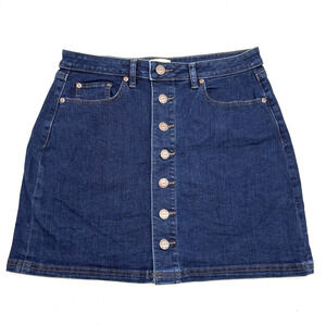 Loft Outlet Dark Wash Mid Rise A-line Button Down Stretch Denim Skirt 8 31x16.5"